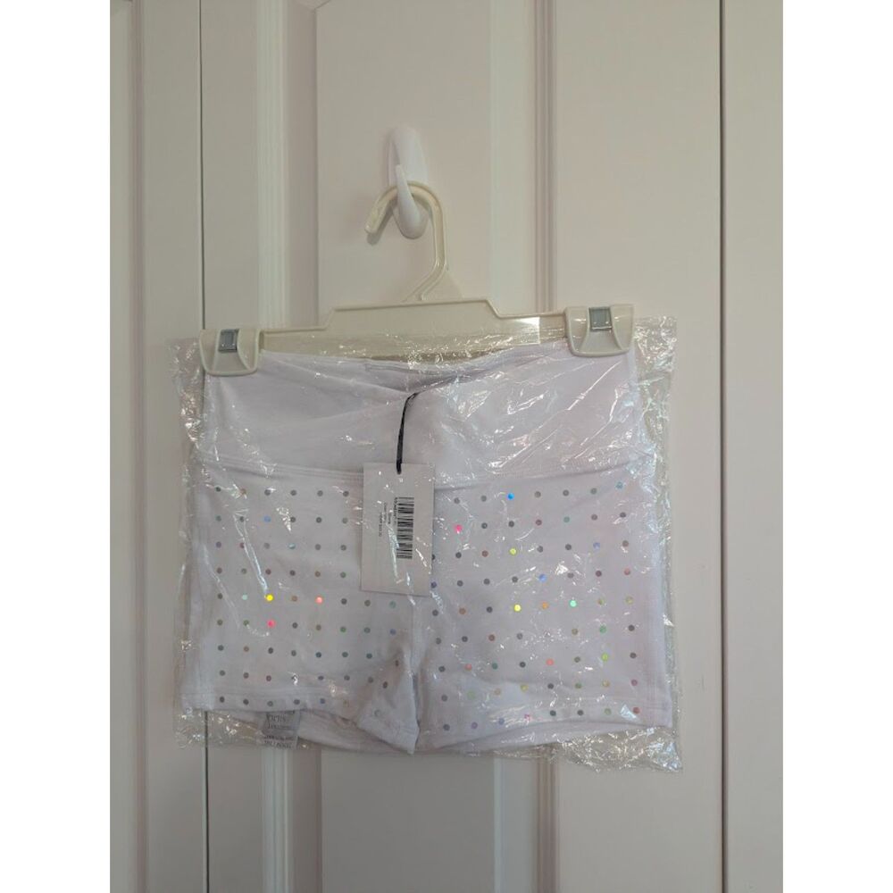 NWT Rebel Athletic white spangle shorts YL Cheer dance pom
